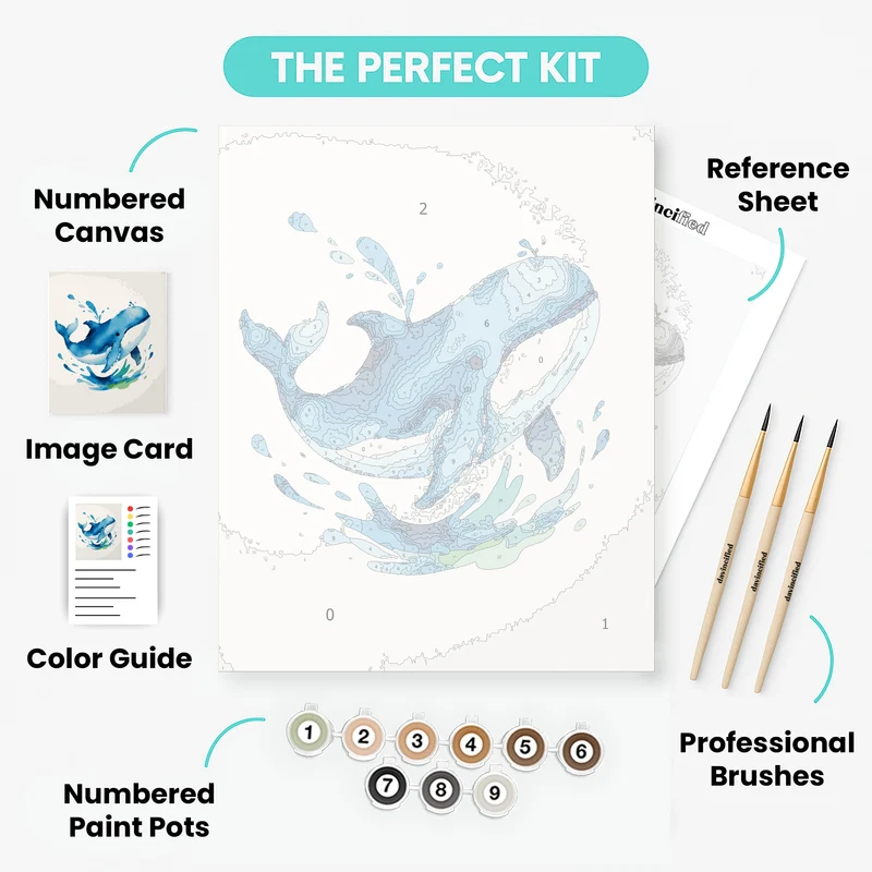 Watercolor Blue Whale - Paint by Numbers Kit