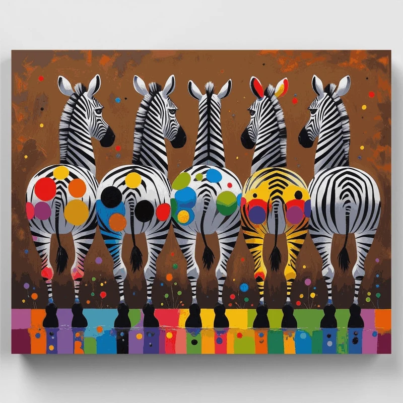 Colorful Zebras with Paint Splashes - Paint by Numbers Kit