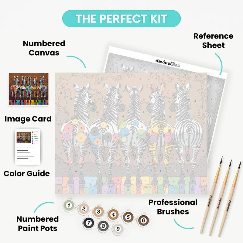Colorful Zebras with Paint Splashes - Paint by Numbers Kit