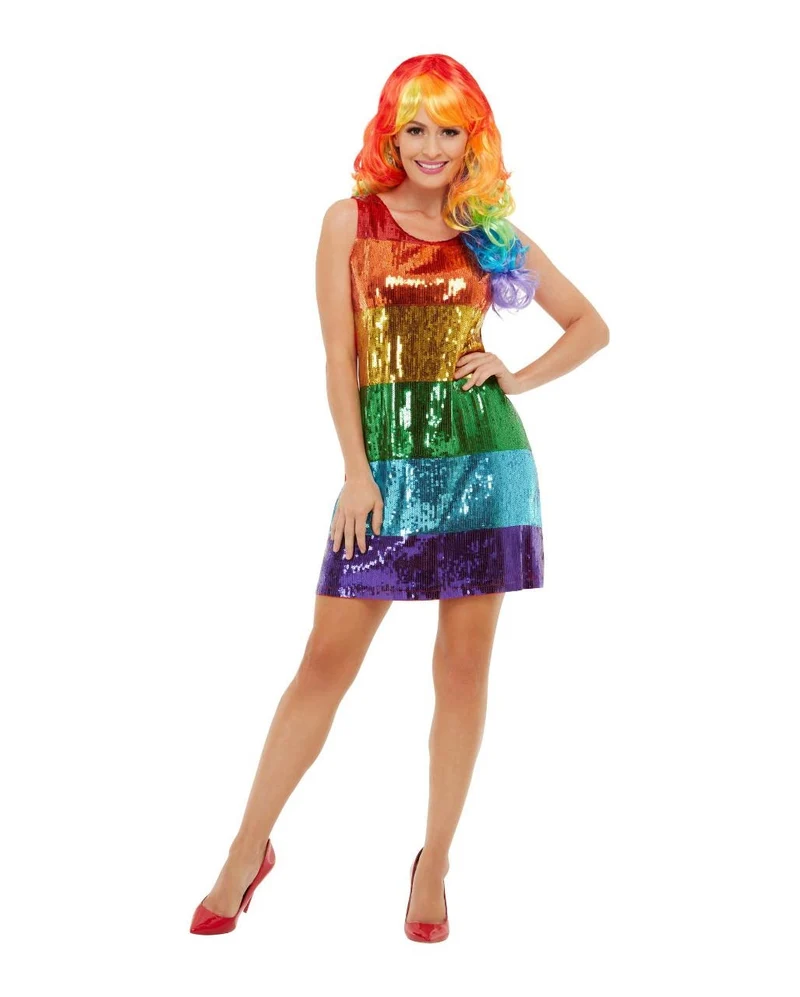 Regenbogen Pailletten Glitter Kleid