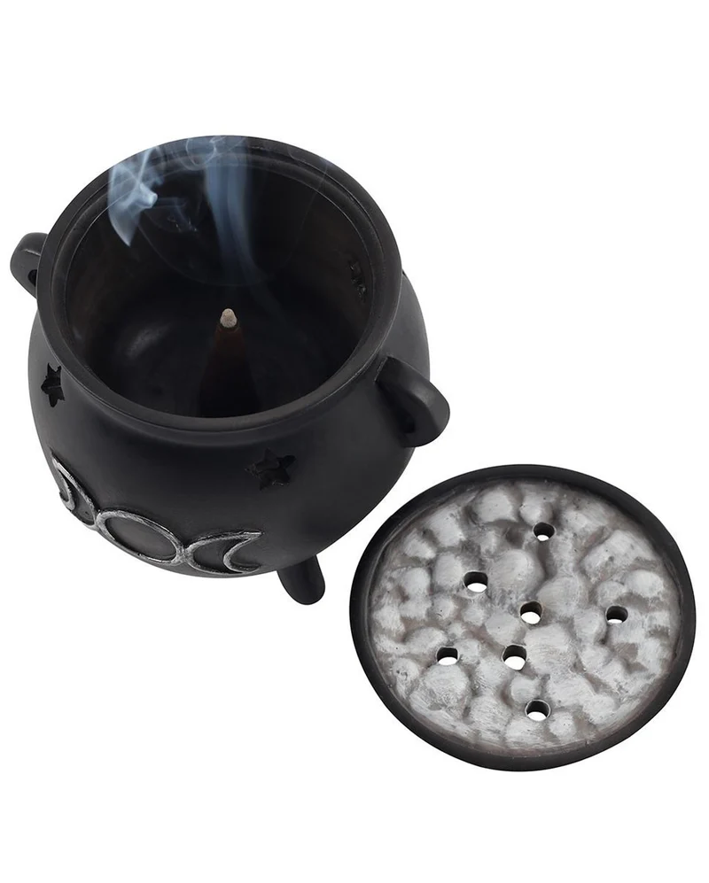 Hexenkessel mit Dreifach-Mond Räucherkegel Halter
