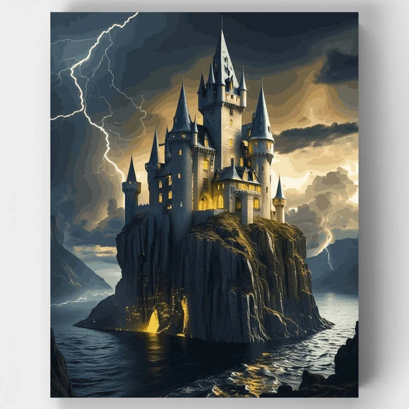 Mystical Castle Lightning Storm - Paint by Numbers Kit