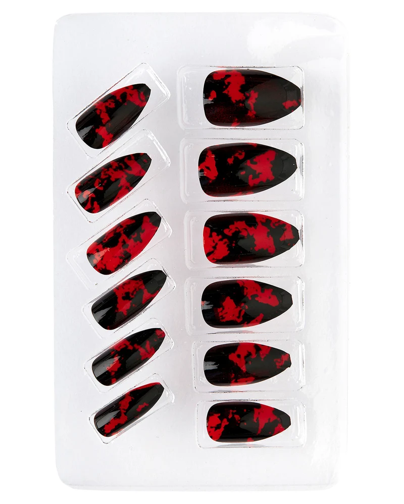 Schwarze Fingernägel mit Blood Splatter 12 St.