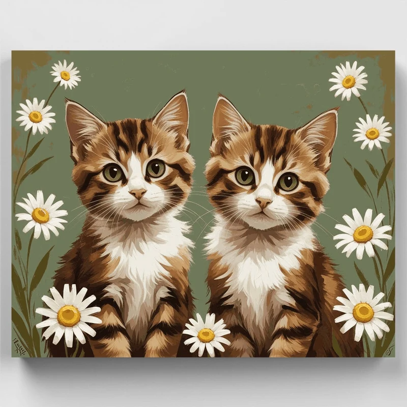 Two Adorable Kittens in Daisy Field - Paint by Numbers Kit