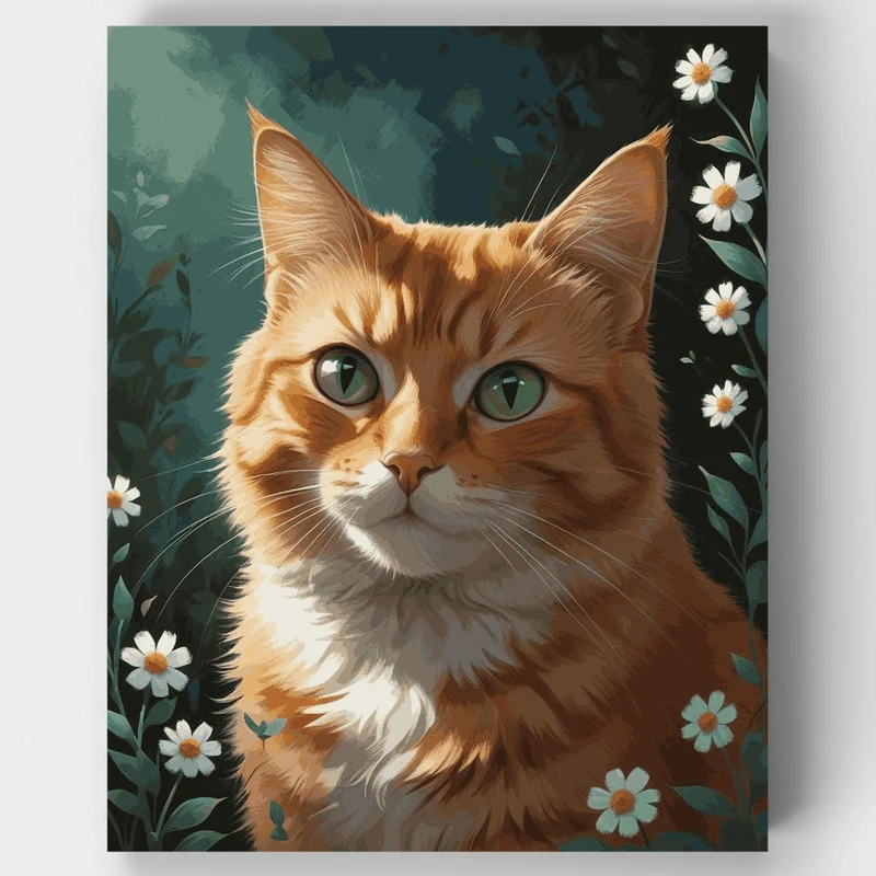 Orange Tabby Cat with Daisies - Paint by Numbers Kit