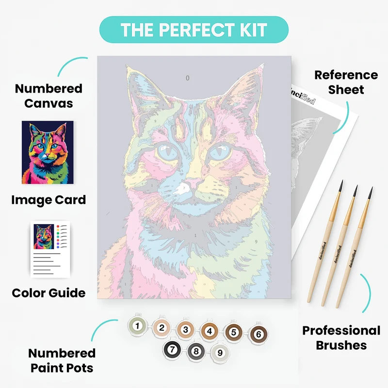 Colorful Pop Art Cat Portrait - Paint by Numbers Kit