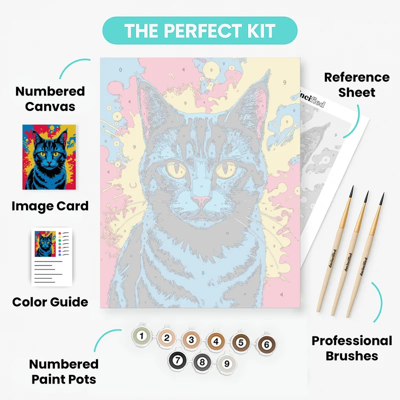 Vibrant Blue Cat Portrait - Paint by Numbers Kit