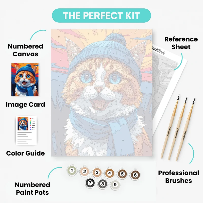 Cheerful Cat in Winter Beanie - Paint by Numbers Kit