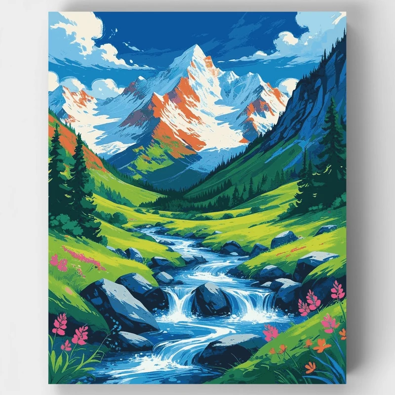 Mountain Valley Stream - Paint by Numbers Kit