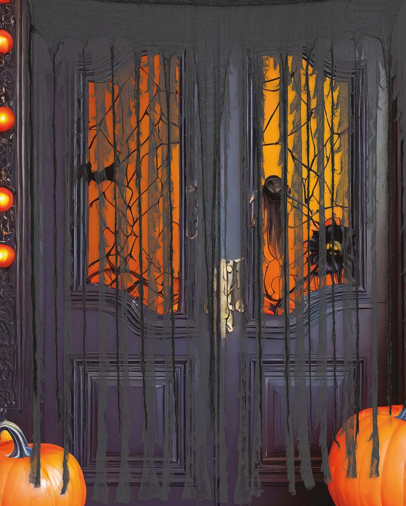 Halloween Fetzenvorhang Schwarz/Grau 150 x 190 cm