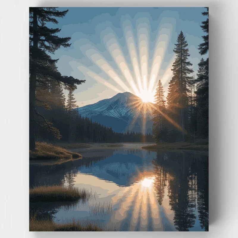Mountain Sunrise Lake Reflection - Paint by Numbers Kit