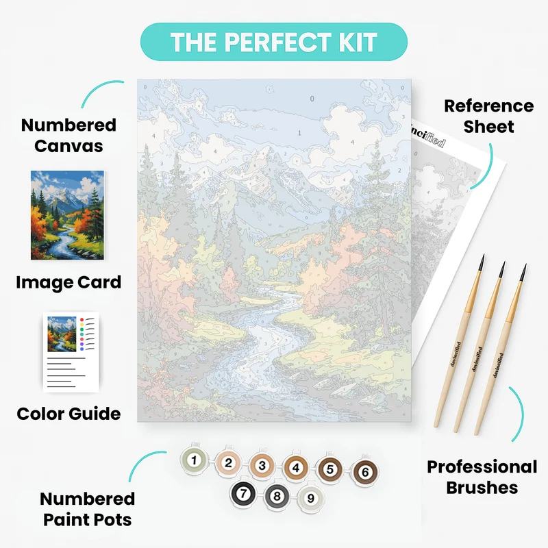 Autumn Mountain River Valley - Paint by Numbers Kit