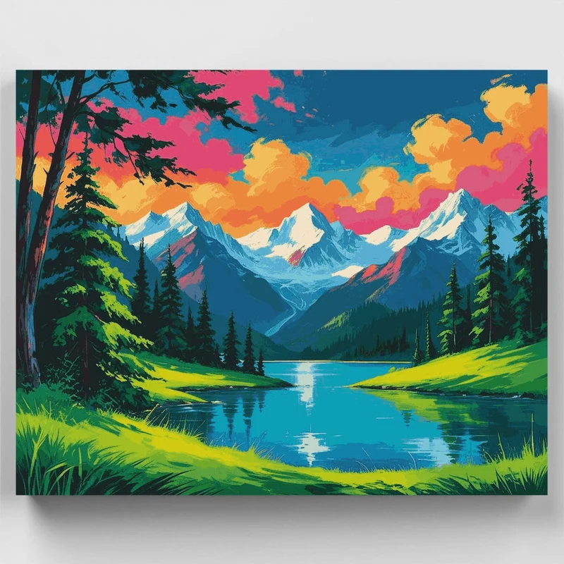 Mountain Lake Sunset Landscape - Paint by Numbers Kit