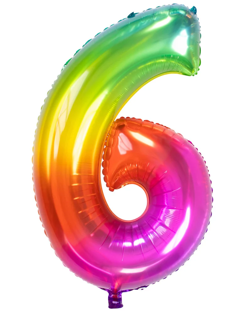 Regenbogen Folienballon Zahl 6
