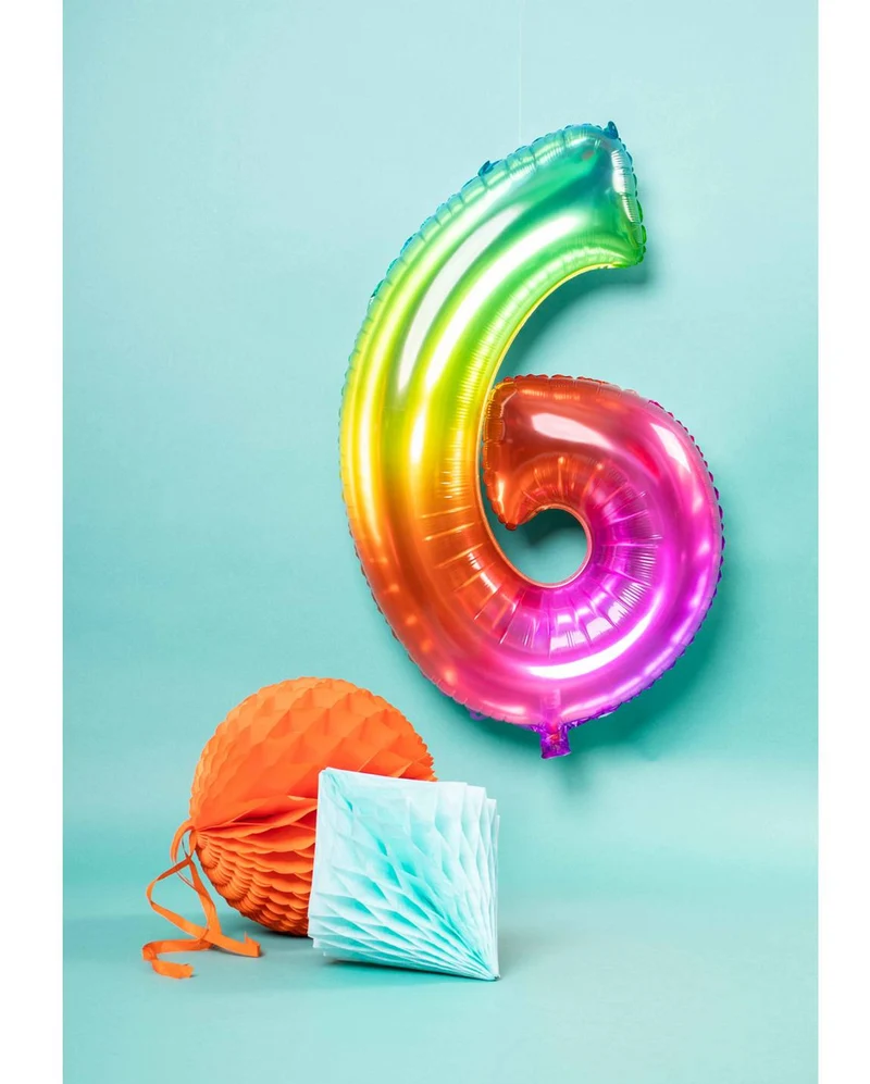 Regenbogen Folienballon Zahl 6