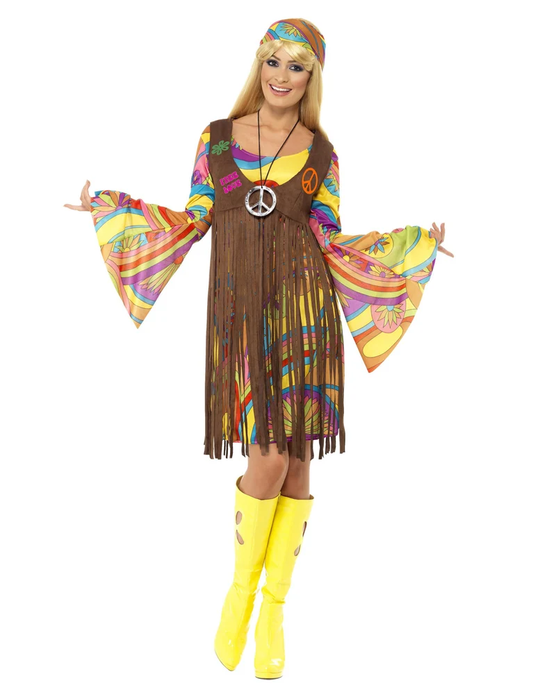 60er Jahre Hippie Kostüm mit Fransenkleid