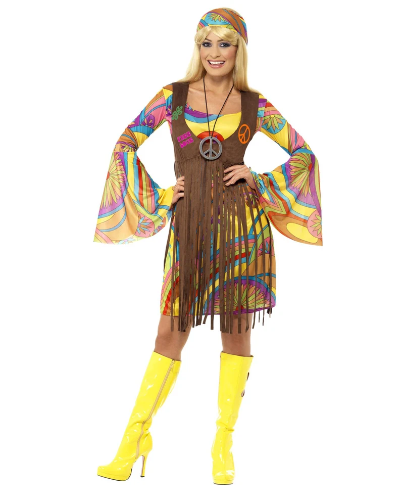 60er Jahre Hippie Kostüm mit Fransenkleid