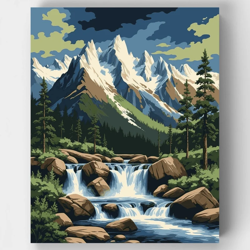 Mountain Waterfall Wilderness - Paint by Numbers Kit
