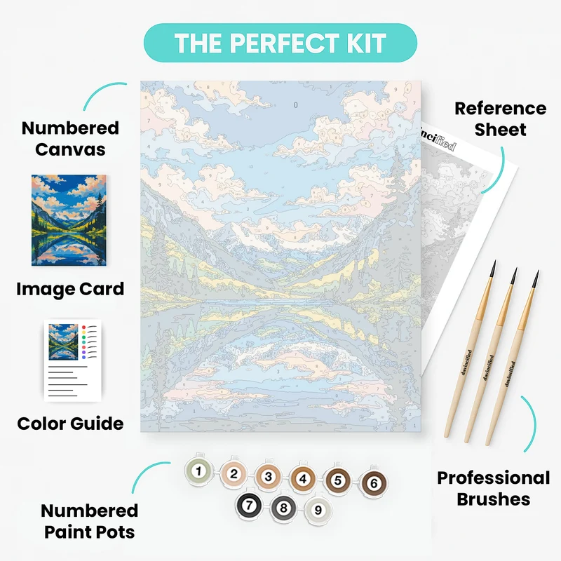 Alpine Lake Mountain Valley Reflection - Paint by Numbers Kit