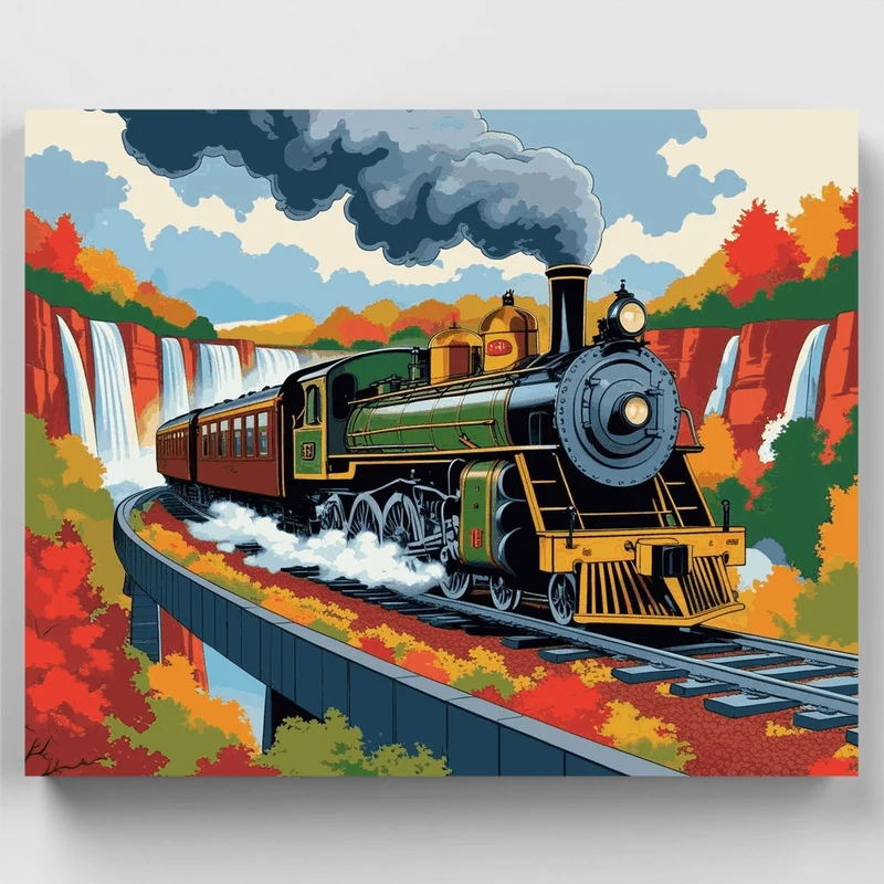 Vintage Steam Train Through Autumn Canyon - Paint by Numbers Kit