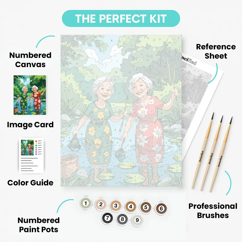 Elderly Women Pond Fishing Adventure - Paint by Numbers Kit