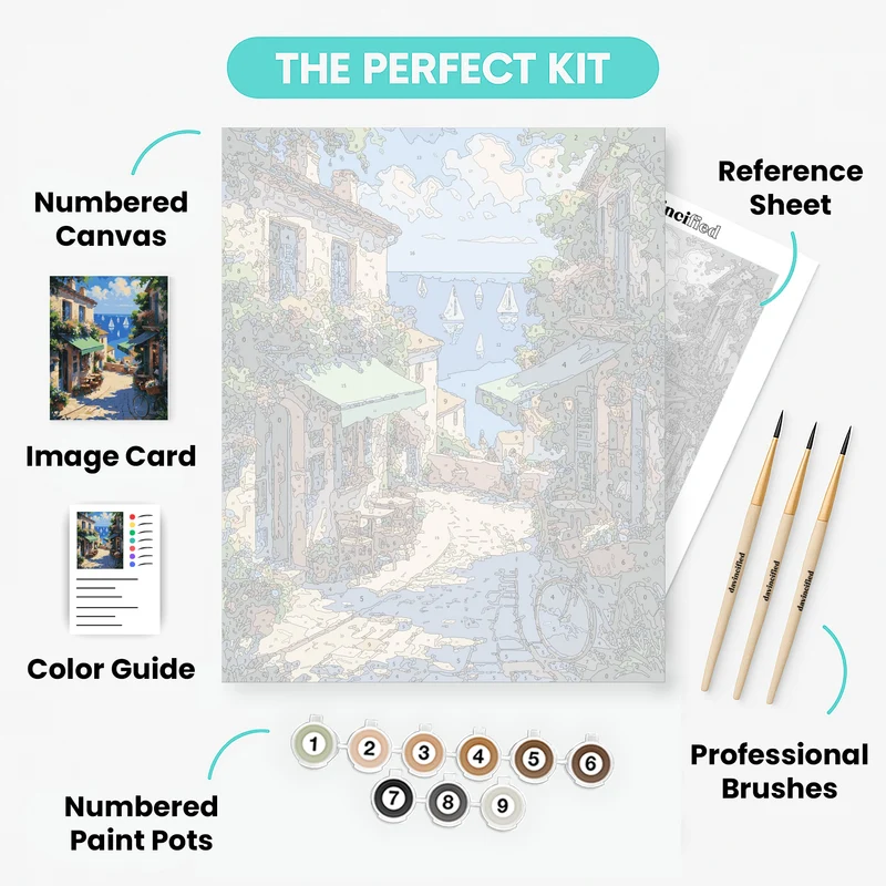 Mediterranean Coastal Village Cafe - Paint by Numbers Kit