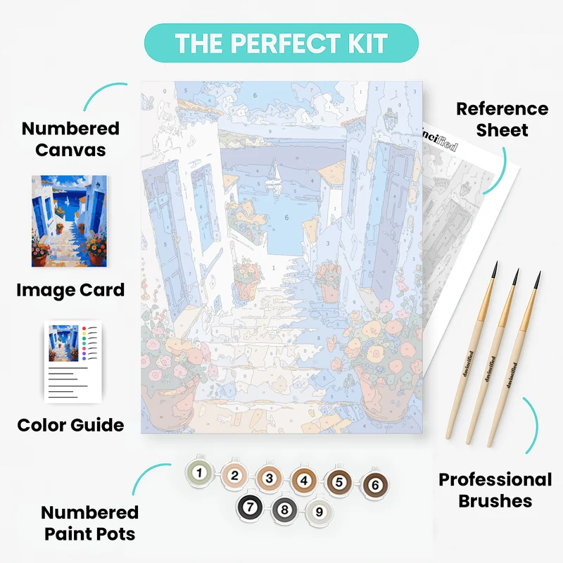 Greek Island Coastal Steps - Paint by Numbers Kit
