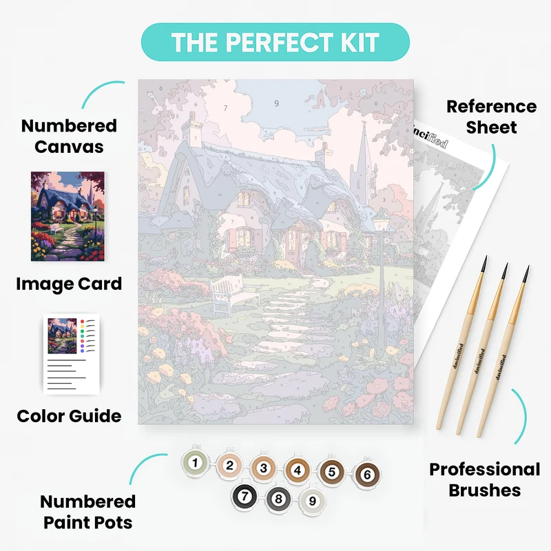 Thatched Cottage Garden Twilight - Paint by Numbers Kit