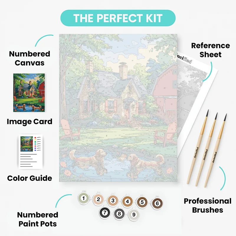 Cottage Paradise with Golden Retrievers - Paint by Numbers Kit