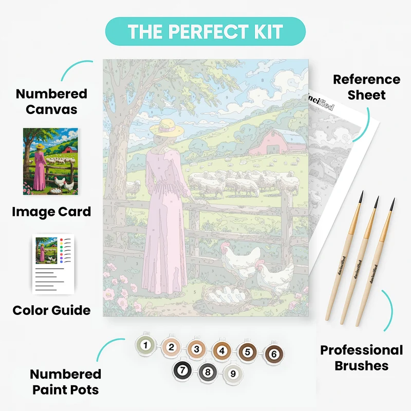 Pastoral Farm Life with Woman and Sheep - Paint by Numbers Kit