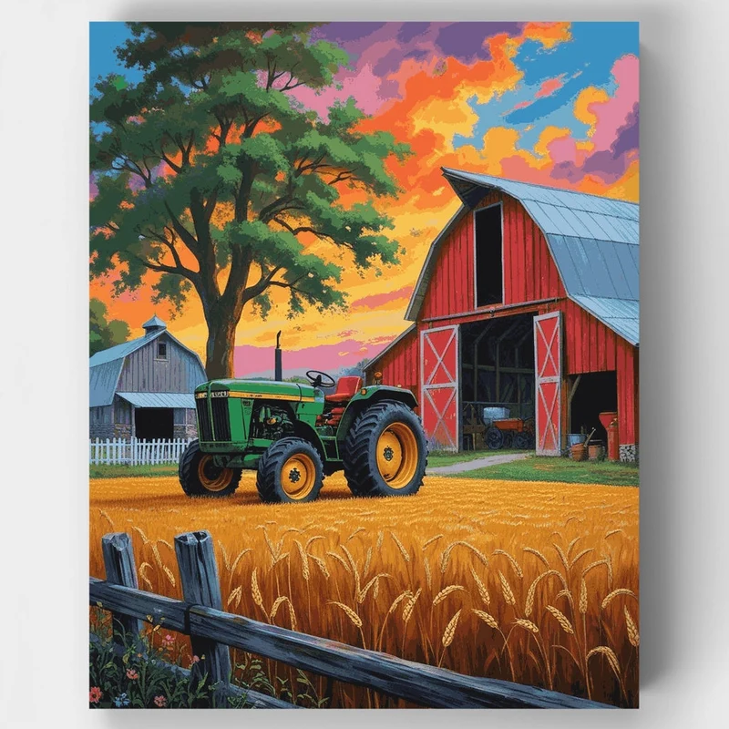 Sunset Farm Tractor Scene - Paint by Numbers Kit