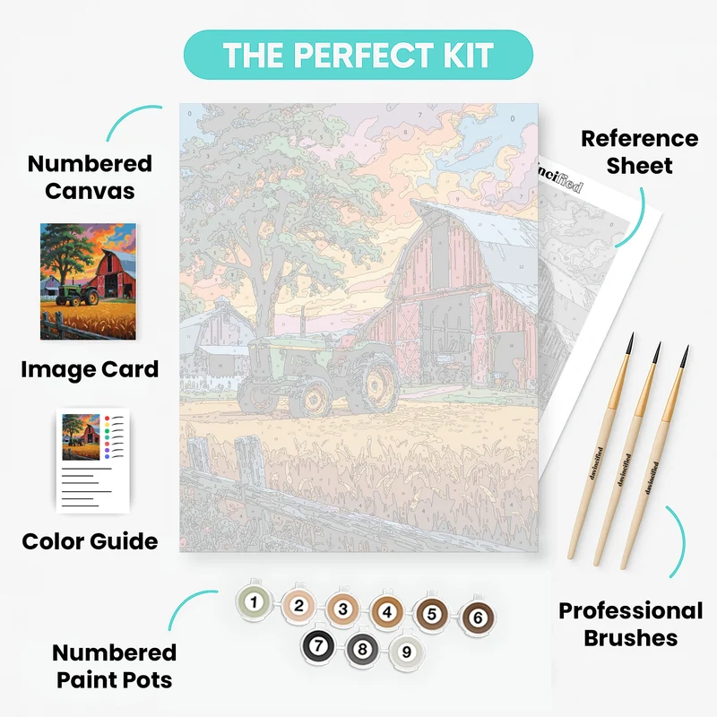 Sunset Farm Tractor Scene - Paint by Numbers Kit