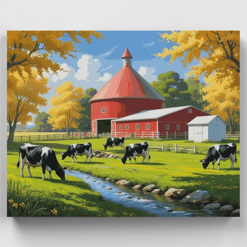 Pastoral Farm Scene with Dairy Cows - Paint by Numbers Kit