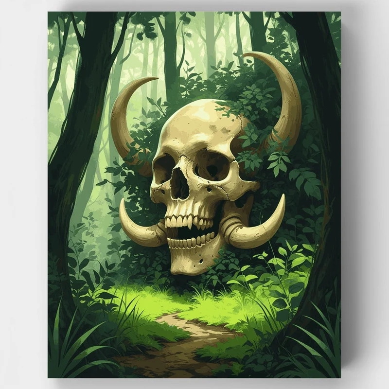 Mystical Forest Skull with Tusks - Paint by Numbers Kit