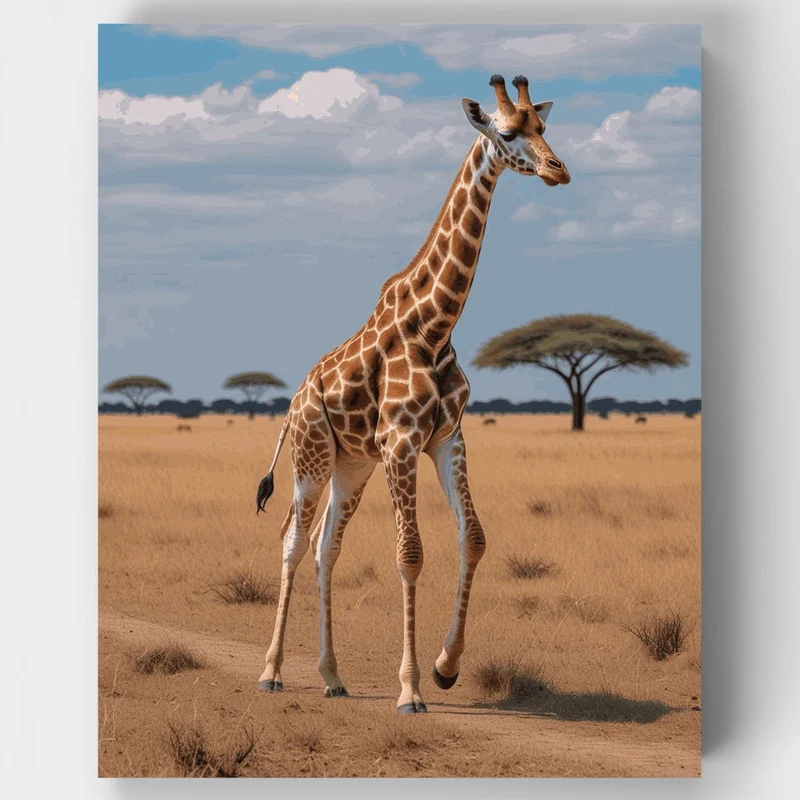 Majestic Giraffe in African Savanna - Paint by Numbers Kit