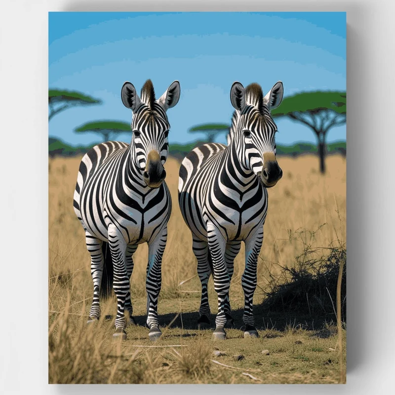 Two Zebras in African Savanna - Paint by Numbers Kit