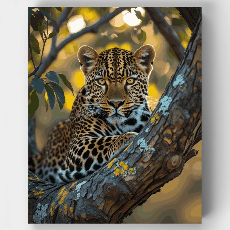 Leopard Resting in Acacia Tree - Paint by Numbers Kit