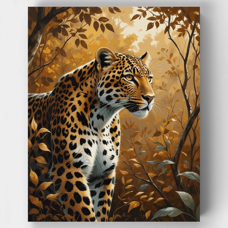 Leopard in Autumn Forest - Paint by Numbers Kit