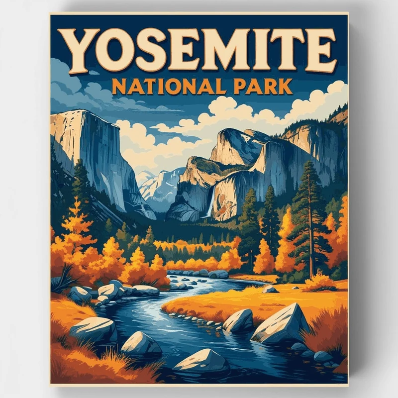 Yosemite Valley Autumn River Scene - Paint by Numbers Kit