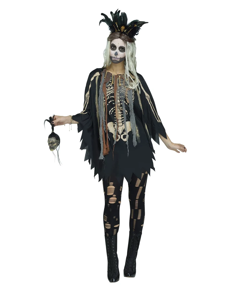 Voodoo Skelett Kostüm-Poncho