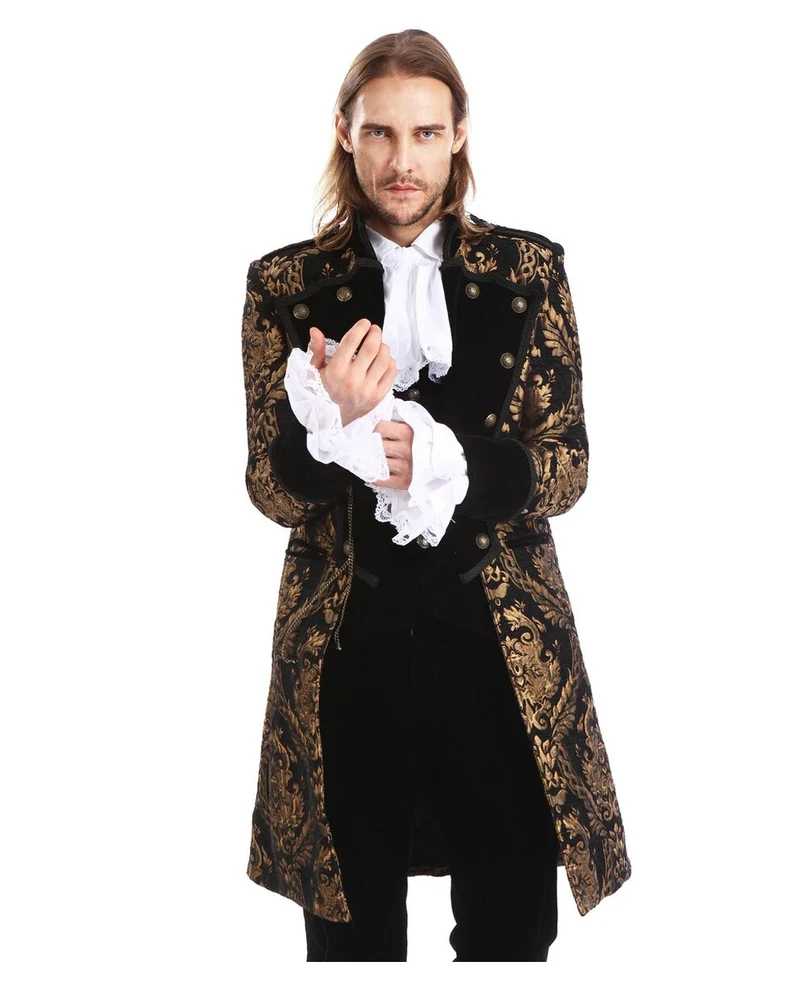 Gothic Aristokrat Herren Mantel Gold Brokat