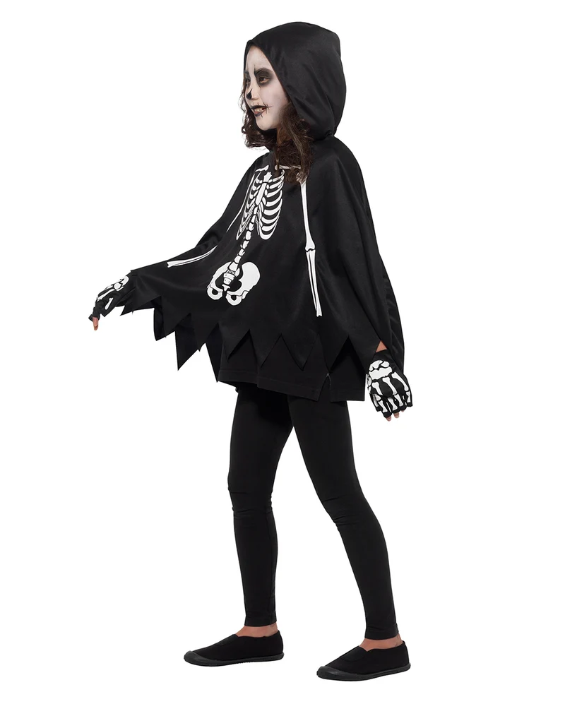 Skelett Kinder Poncho mit Handschuhe