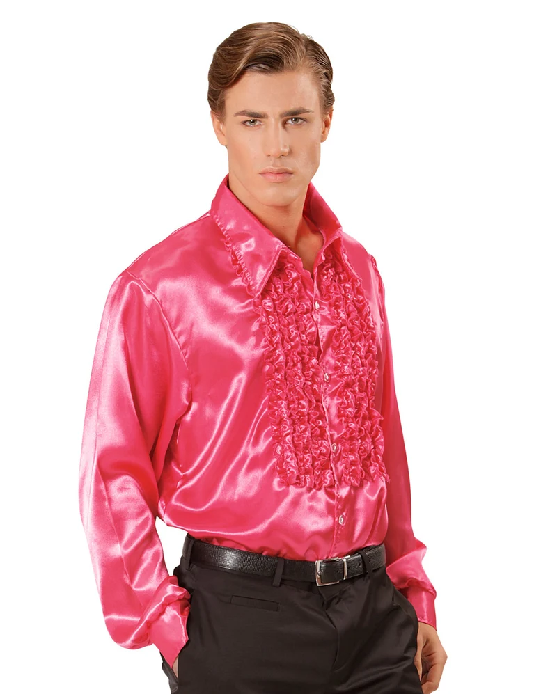 70´s Disco Fashion Rüschenhemd Pink