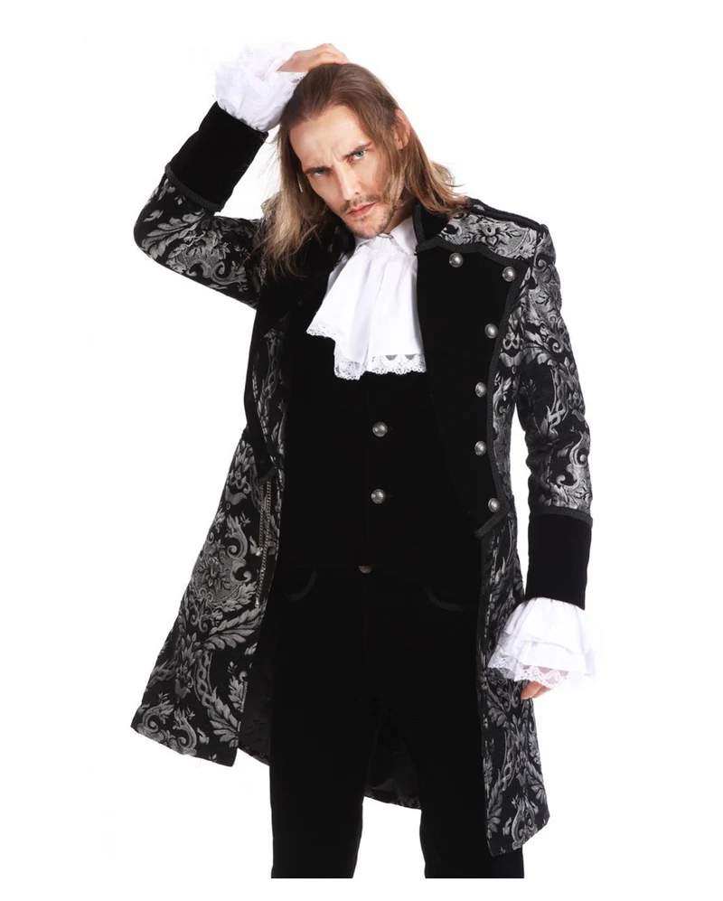 Gothic Aristokrat Herren Mantel Silber Brokat
