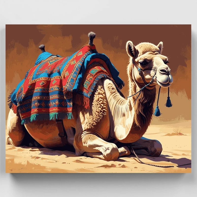 Desert Camel with Colorful Blankets - Paint by Numbers Kit