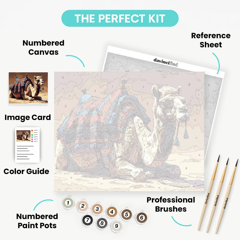 Desert Camel with Colorful Blankets - Paint by Numbers Kit