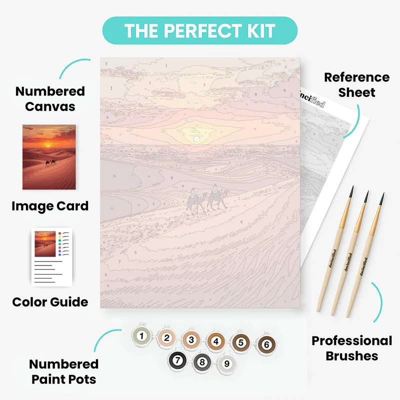 Desert Sunset Camel Caravan - Paint by Numbers Kit