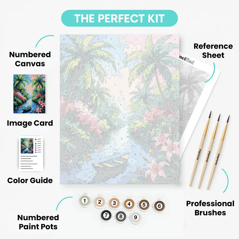 Tropical Paradise Boat Scene - Paint by Numbers Kit