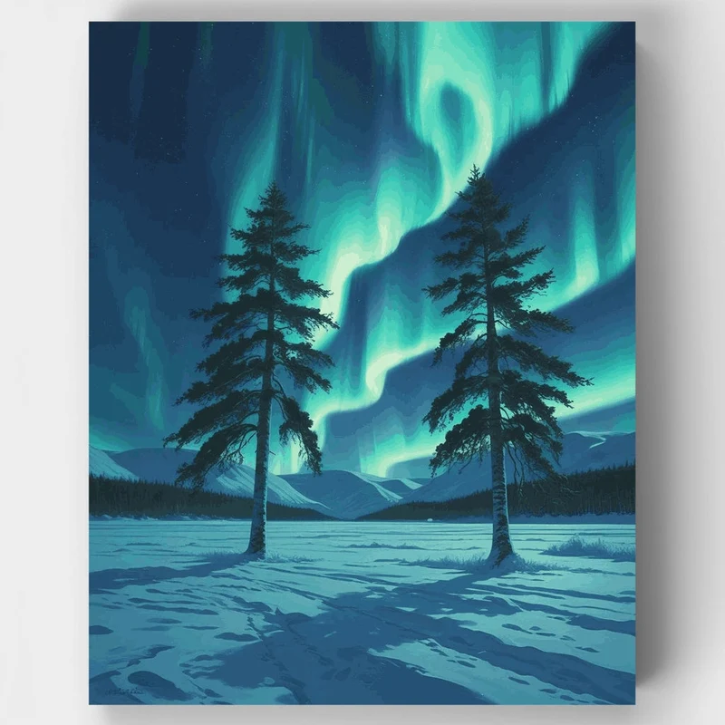 Aurora Dancing Over Frozen Lake - Paint by Numbers Kit