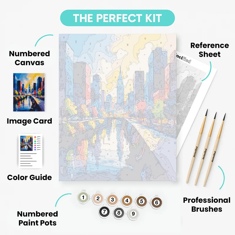 Vibrant City Skyline with Canal - Paint by Numbers Kit
